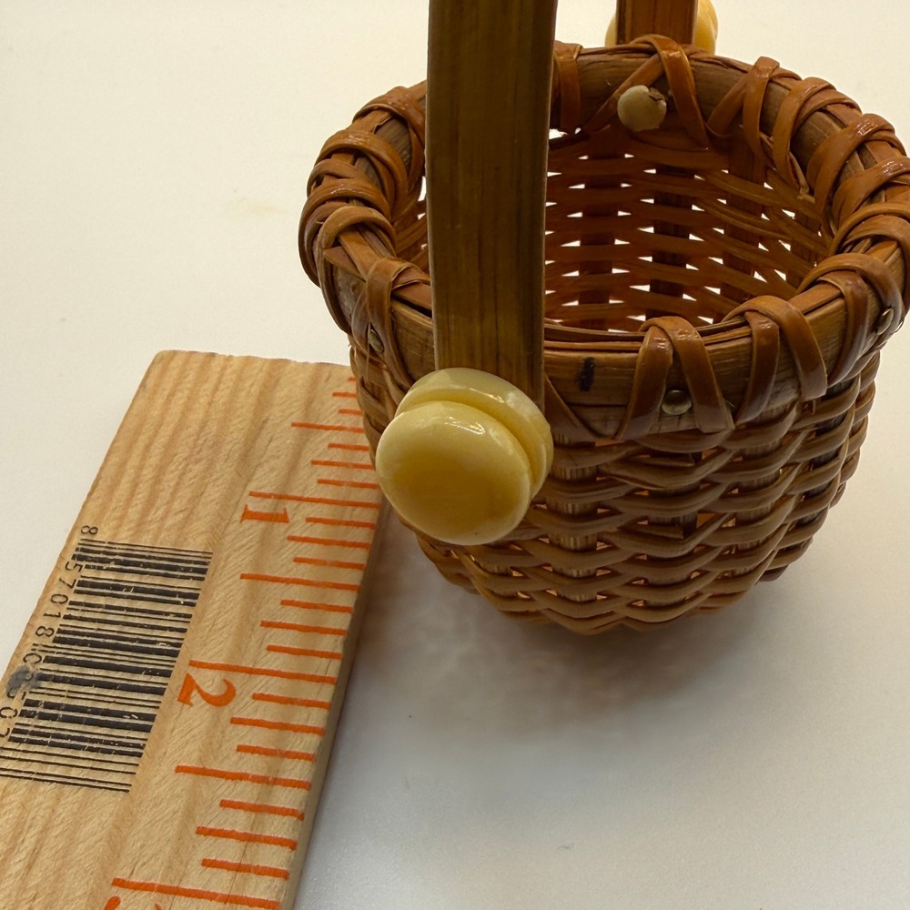Handmade Nantucket Lightship Basket Miniature Brown Woven Swing Handle Decor - Picture 11 of 11